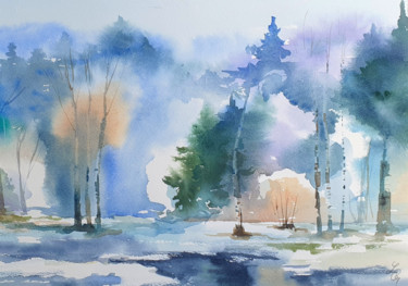 Painting titled "Melting snow. 1st e…" by Elena Genkin, Original Artwork, Watercolor