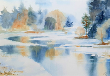 Malerei mit dem Titel "Melting snow. 2nd e…" von Elena Genkin, Original-Kunstwerk, Aquarell