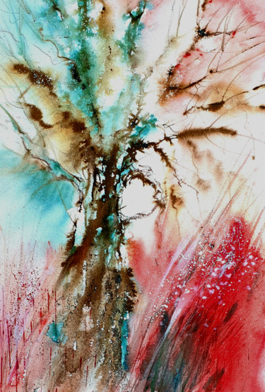 Painting titled "Lonely Tree. 2nd Ed…" by Elena Genkin, Original Artwork, Watercolor