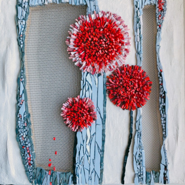 Sculpture titled "Red Dandelions" by Elena Kirillova, Original Artwork, Mosaic