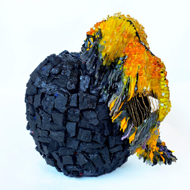 Sculpture intitulée "Apple. Coal And Gold" par Elena Kirillova, Œuvre d'art originale, Mosaïque