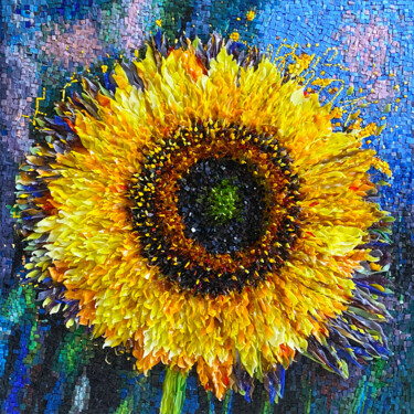 Sculpture intitulée "Sunflower. 3d mosaic" par Elena Kirillova, Œuvre d'art originale, Mosaïque