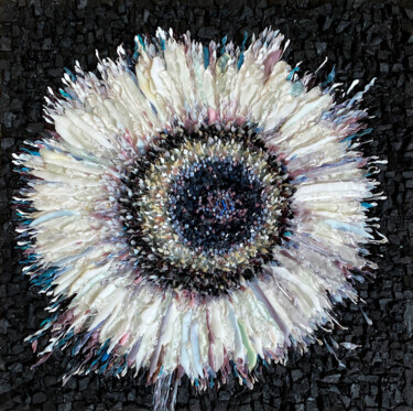 Sculpture titled "Sunflower On Black.…" by Elena Kirillova, Original Artwork, Mosaic