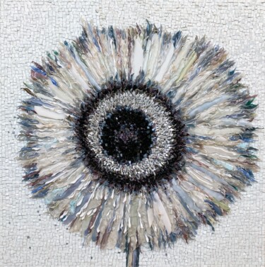 Sculpture titled "Sunflower On White.…" by Elena Kirillova, Original Artwork, Mosaic