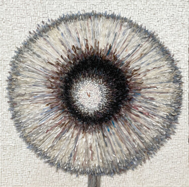 Sculpture intitulée "Dandelion On White.…" par Elena Kirillova, Œuvre d'art originale, Mosaïque