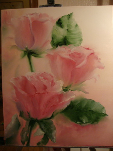 Картина под названием "three-roses-50x40.j…" - Elenamarlen Marlen, Подлинное произведение искусства