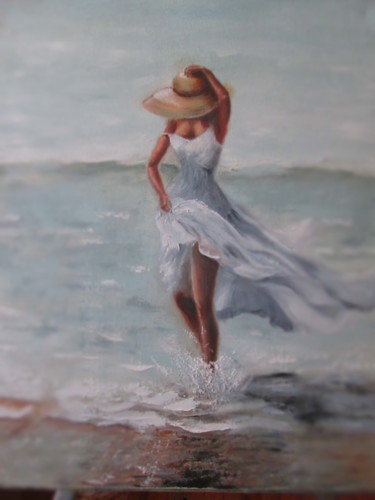 Картина под названием "girl-in-white-dress…" - Elenamarlen Marlen, Подлинное произведение искусства
