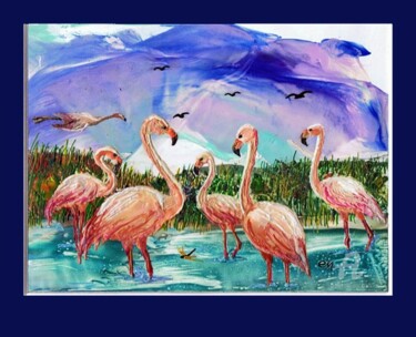 Painting titled "A flamingo Family-С…" by Elena Martém, Original Artwork, Other