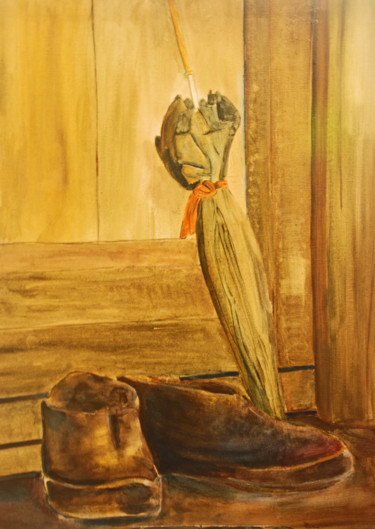 Peinture intitulée "old shoes and umbre…" par Elena Mclaren, Œuvre d'art originale, Huile