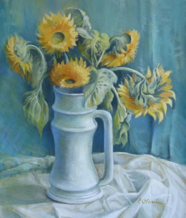 Painting titled "Sunflowers" by Elena Oleniuc, Original Artwork, Oil
