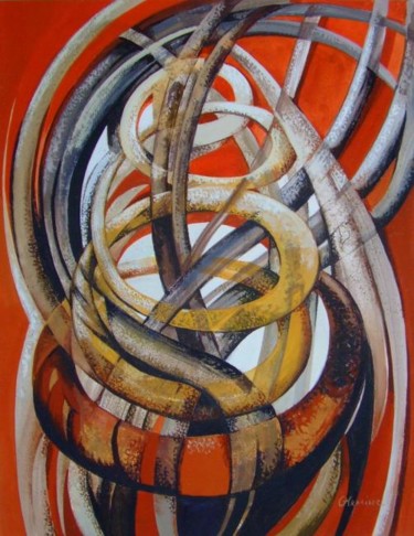 Painting titled "Composition with red" by Elena Oleniuc, Original Artwork