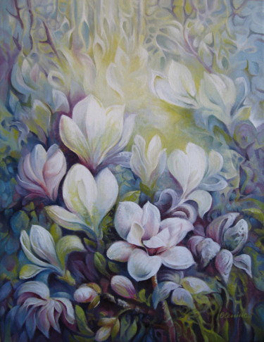 Painting titled "Magnolias" by Elena Oleniuc, Original Artwork