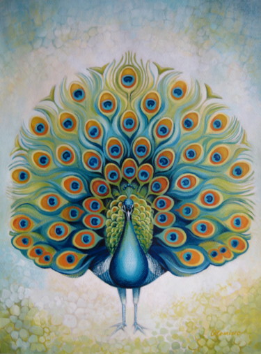 Malerei mit dem Titel "Peacock" von Elena Oleniuc, Original-Kunstwerk, Öl