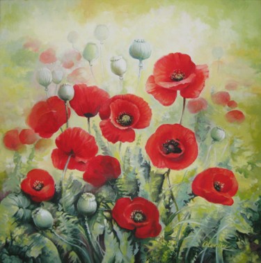 Painting titled "Poppies" by Elena Oleniuc, Original Artwork, Acrylic