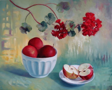 Painting titled "Flowers and fruits" by Elena Oleniuc, Original Artwork, Oil