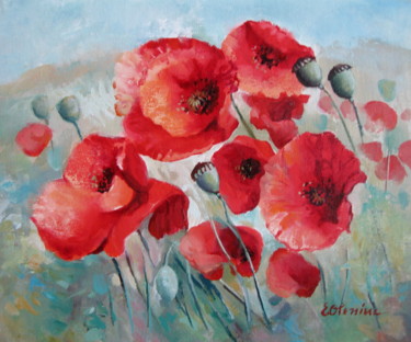 Painting titled "Red poppies" by Elena Oleniuc, Original Artwork, Acrylic