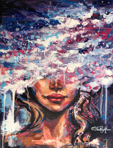 Peinture intitulée "Head in the clouds…" par Elena Right, Œuvre d'art originale, Acrylique Monté sur Châssis en bois