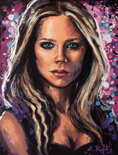 Painting titled "Avril Lavigne portr…" by Elena Right, Original Artwork, Acrylic Mounted on Cardboard