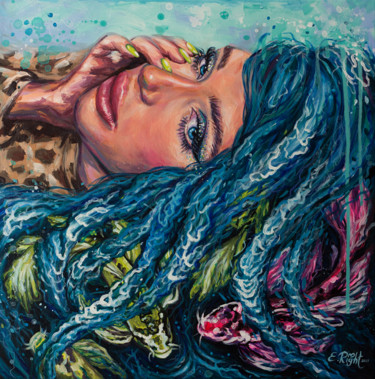Painting titled "The ocean inside .…" by Elena Right, Original Artwork, Acrylic Mounted on Wood Stretcher frame