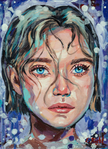 Painting titled "EMY Portrait Origin…" by Elena Right, Original Artwork, Acrylic Mounted on Wood Stretcher frame