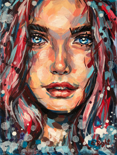 Pintura titulada "LISA Abstract portr…" por Elena Right, Obra de arte original, Acrílico Montado en Bastidor de camilla de m…