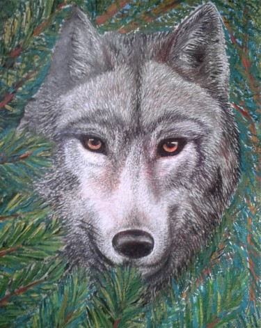 Peinture intitulée "Le Loup" par Elena Nesytova, Œuvre d'art originale, Graphite