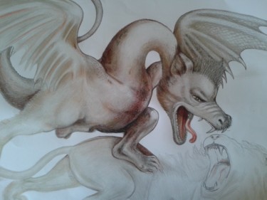 Drawing titled "Dragon de Léonardo" by Elena Nesytova, Original Artwork, Graphite