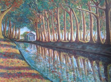 Painting titled "Canal du Midi" by Elena Nesytova, Original Artwork, Gouache