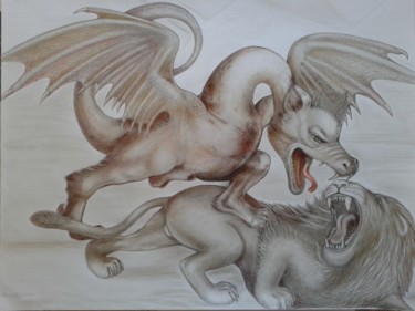 Zeichnungen mit dem Titel "Dragon de Léonardo…" von Elena Nesytova, Original-Kunstwerk, Graphit
