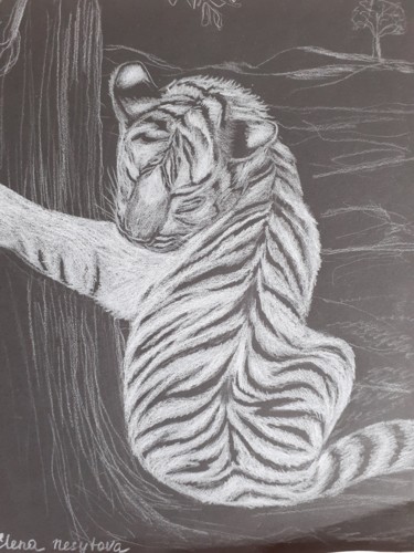 Drawing titled "Fait do-do mon tigr…" by Elena Nesytova, Original Artwork, Pencil