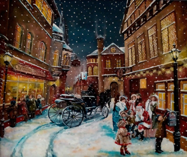 Painting titled "Christmas time" by Elena Push, Original Artwork, Oil