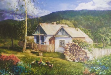 Ζωγραφική με τίτλο "Russian country side" από Elena Push, Αυθεντικά έργα τέχνης, Λάδι