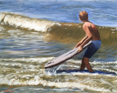 Painting titled "Coming wave" by Elena Sokolova, Original Artwork, Oil Mounted on Wood Stretcher frame