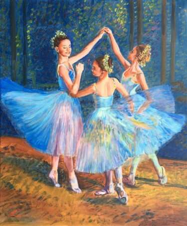 Painting titled "The Three Graces" by Elena Sokolova, Original Artwork, Oil Mounted on Wood Stretcher frame