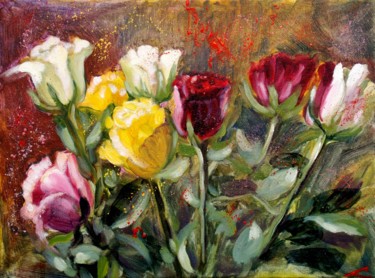 Painting titled "Roses2" by Elena Sokolova, Original Artwork, Oil