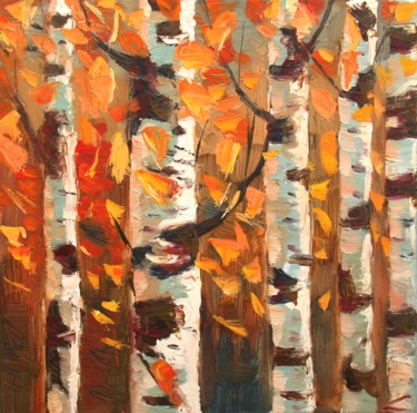 Peinture intitulée "Birches" par Elena Sokolova, Œuvre d'art originale, Huile