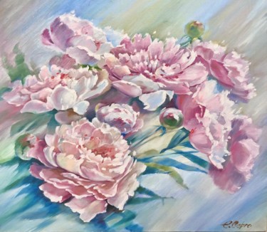 Painting titled "Garden Peonies" by Elena Sergo, Original Artwork, Oil