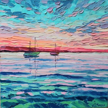 Painting titled "Sunset Over the Med…" by Elena Sergo, Original Artwork, Oil
