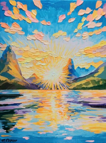 Painting titled "Sunrise in New Zeal…" by Elena Sergo, Original Artwork, Oil