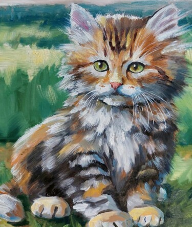 Peinture intitulée "Fluffy kitten" par Elena Sergo, Œuvre d'art originale, Huile