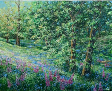 Painting titled "Green forest" by Elena Shchenina, Original Artwork, Oil