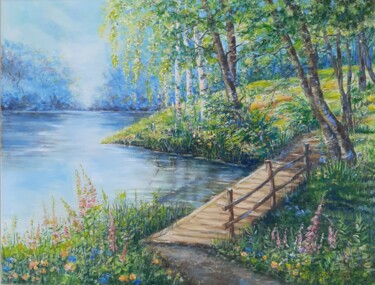 Painting titled "shore of silence" by Elena Shchenina, Original Artwork, Oil