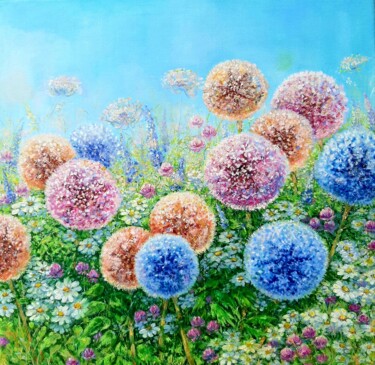 Картина под названием "Wild onions bloomin…" - Elena Shchenina, Подлинное произведение искусства, Масло