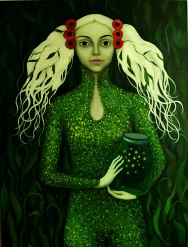 Painting titled "fireflies (светлячк…" by Elena Timoshenko, Original Artwork, Oil