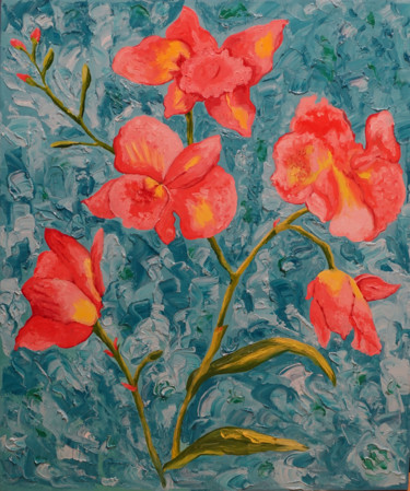 Картина под названием "Abstract flowers" - Елена Воинова, Подлинное произведение искусства, Масло