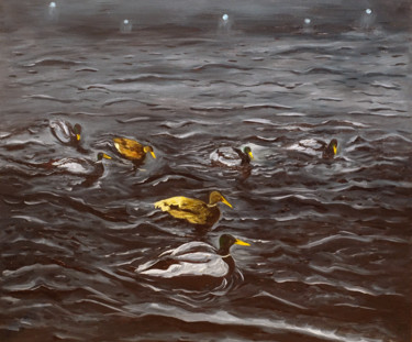 Peinture intitulée "Darks on the river." par Elena Voinova, Œuvre d'art originale, Huile