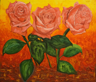 Painting titled "Roses" by Elena Voinova, Original Artwork, Oil