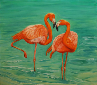 Painting titled "Flamingo" by Elena Voinova, Original Artwork, Oil