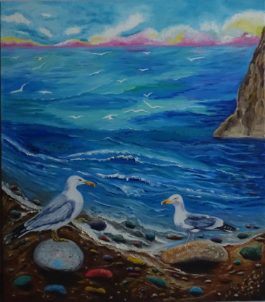 Картина под названием "On the shore" - Елена Воинова, Подлинное произведение искусства, Масло