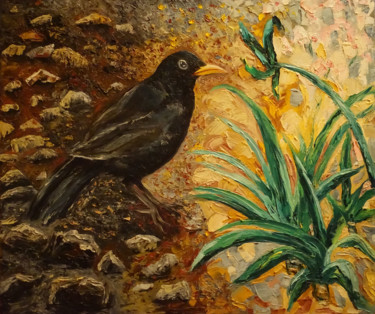 Painting titled "Crow" by Elena Voinova, Original Artwork, Oil